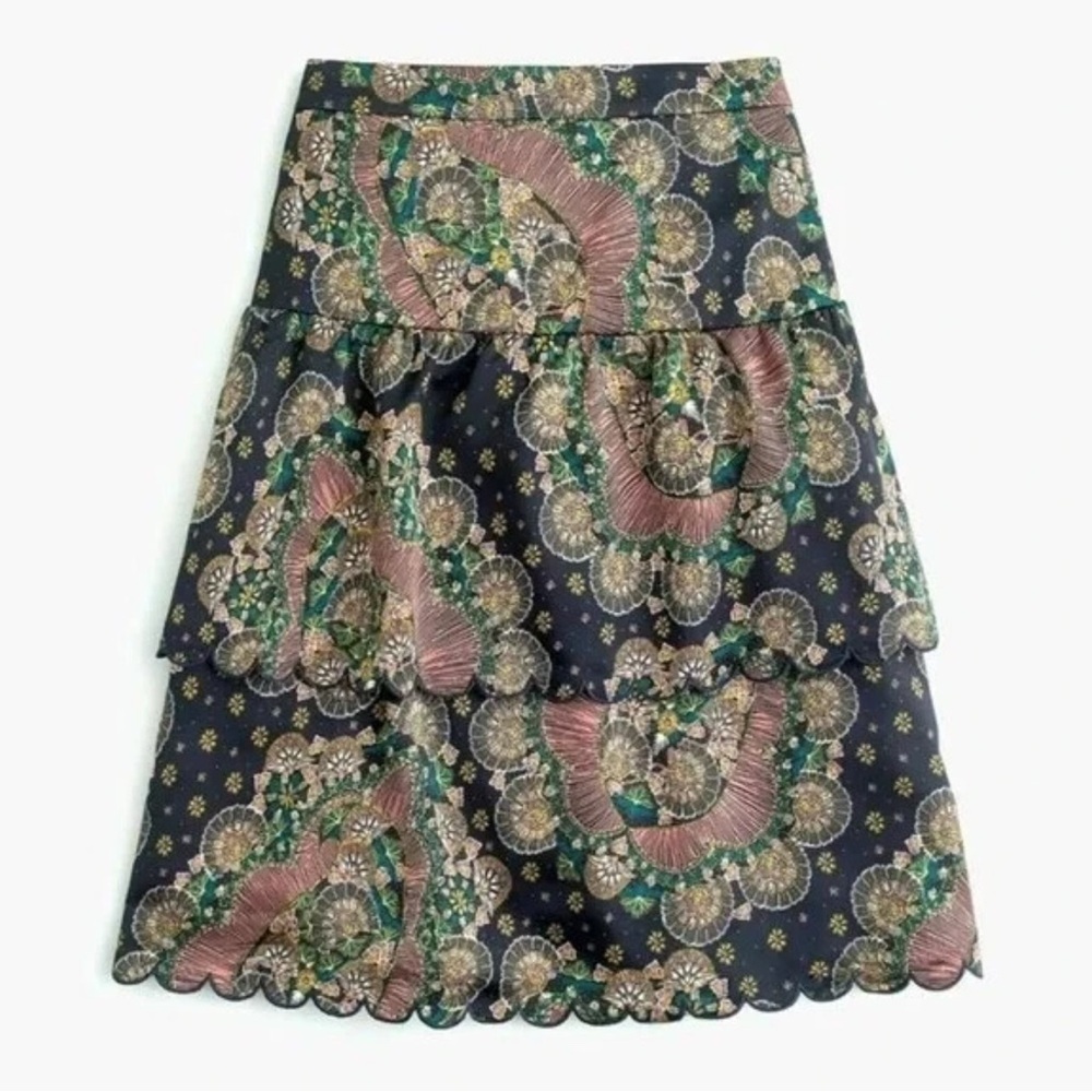 POINT SUR by J Crew Psychedelic Floral Crepe Tiered Scallop Hem Skirt Size 2